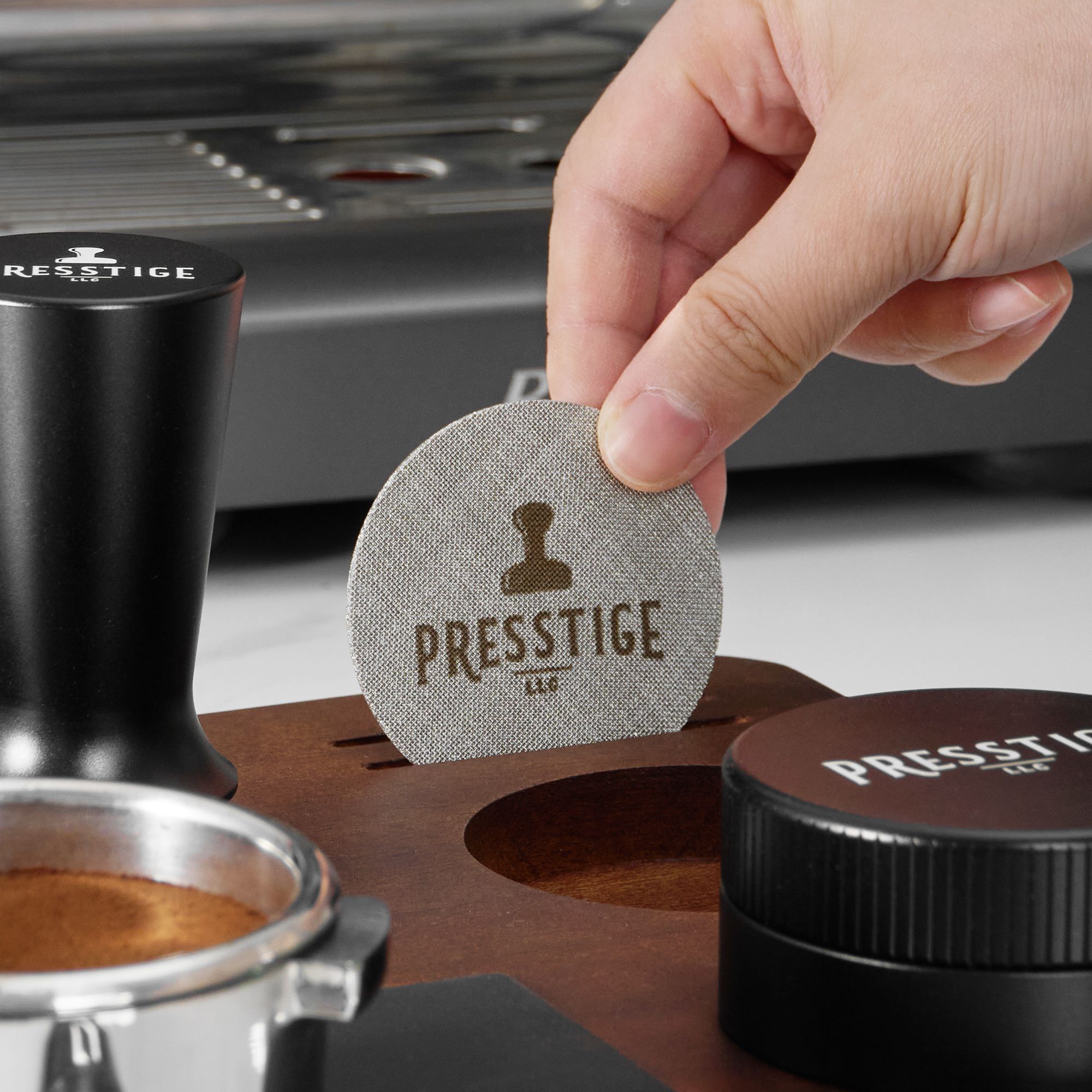 Presstige Puck Screen - In Use with Coffee
